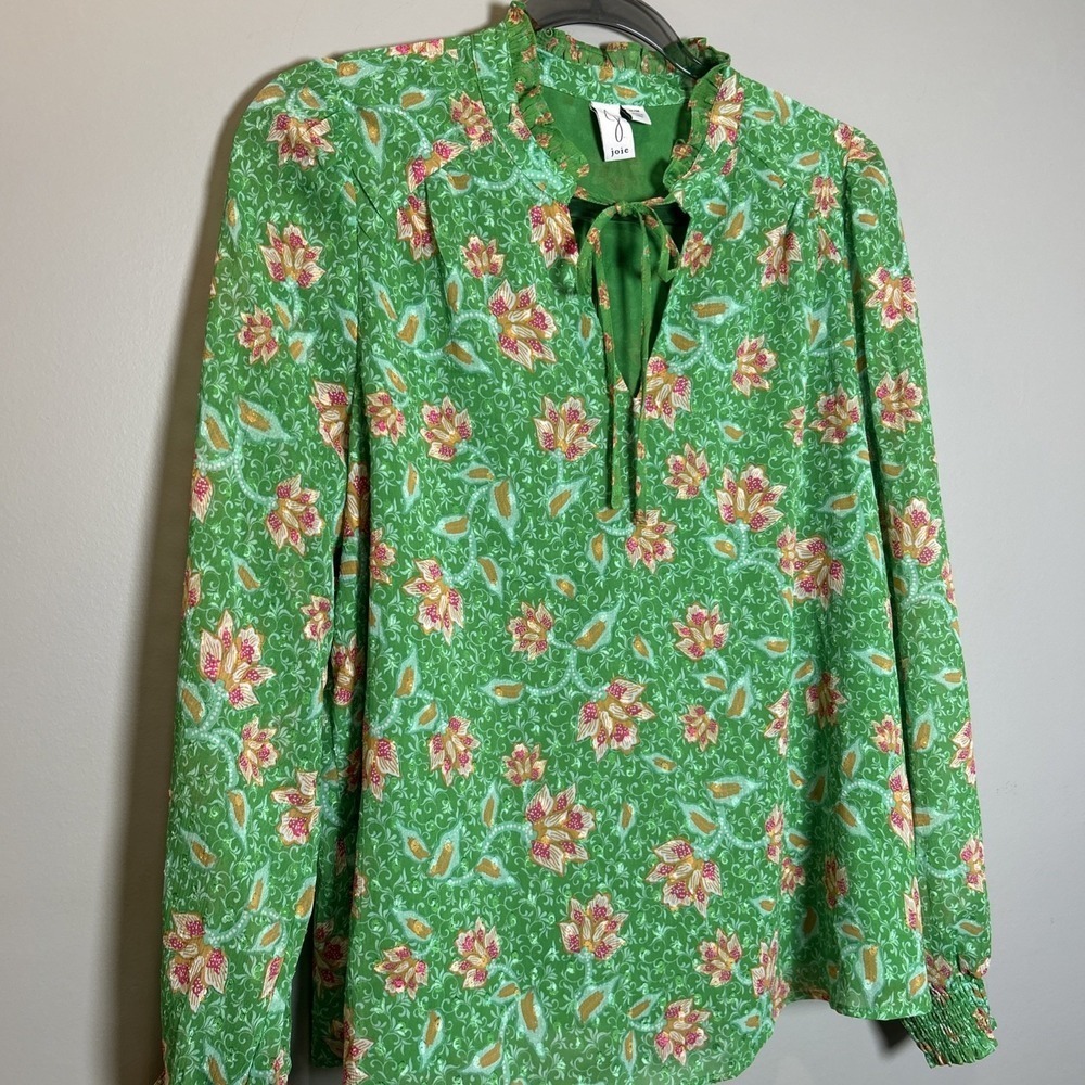 Joie Blouse Top Womens M Green Floral Pullover Peasant Cottagecore Boho Prairie - Picture 8 of 12